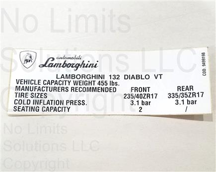 Tyre Data Plate