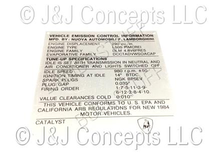 ENGINE SETTING DATA PLATE