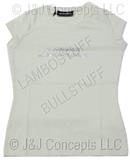Ladies Green Strass Rhinestone Round Neck Short Sleeve Shirt