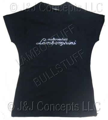 Ladies Blue Strass V Neck Short Sleeve Size L 