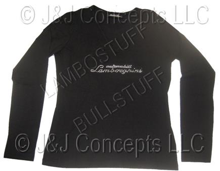 Ladies Black Strass Logo V Neck Long Sleeve Shirt size Small -50% OFF