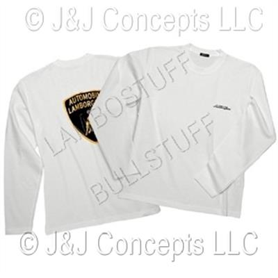 Mens White Lamborghini Crest Long Sleeve Tee Shirt size Large