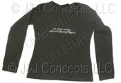 Ladies Green Military Strass V Neck Rhinestone Long Sleeve Tee Shirt