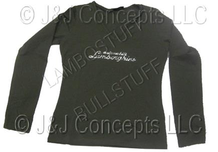 Ladies Green Military Strass V Neck Rhinestone Long Sleeve Tee Shirt size Large