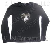 Ladies Black Lamborghini Crest Long Sleeve V Neck top