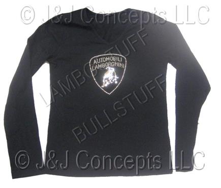 Ladies Black Lamborghini Crest Long Sleeve V Neck top size Large -50% OFF