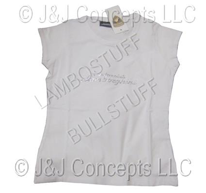 Ladies White Strass Round Neck Rhinestone Short Sleeve Shirt size Medium -50% OFF