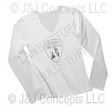 Ladies White Strass Rhinestone V Neck Long Sleeve Shirt